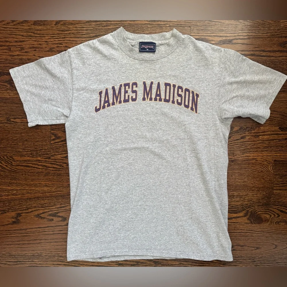 Vintage 90s James Madison University JMU T-Shirt JanSport Gray Purple Medium M - Picture 2 of 8